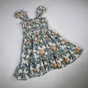 Bluey Dress Girl's 5T White Blue Orange Smocked Sleeveless Cartoon‎ Character